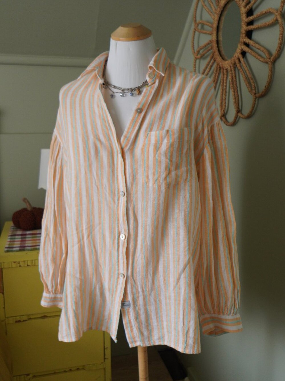 rails linen blend long sleeve clementine striped oversized shirt